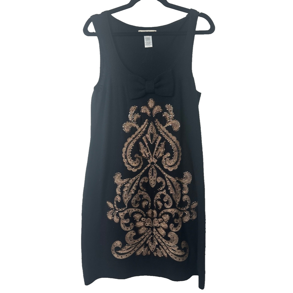 Nanette Lepore Black Lambswool Cashmere Angora Sequin Sweater Dress Size L D10